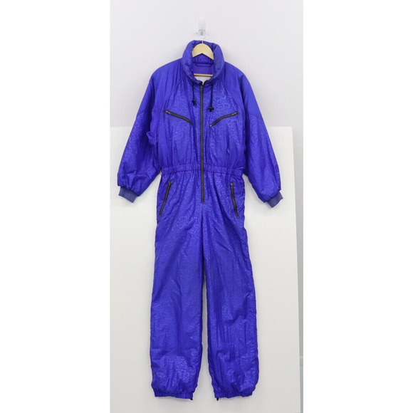 Vintage 80s One Piece Blue Ski Snow Suit Women M/L